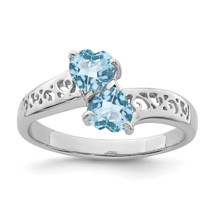 Sterlingsilber Rhodium Licht Schweizer Blautopas Herz Ring