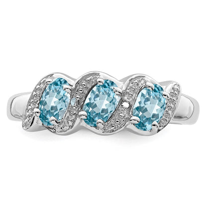 Sterlingsilber Rhodium Licht Schweizer Blautopas & Diamant Ring