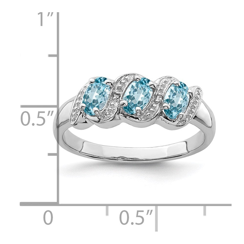 Sterlingsilber Rhodium Licht Schweizer Blautopas & Diamant Ring