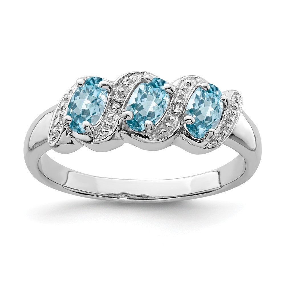 Sterlingsilber Rhodium Licht Schweizer Blautopas & Diamant Ring
