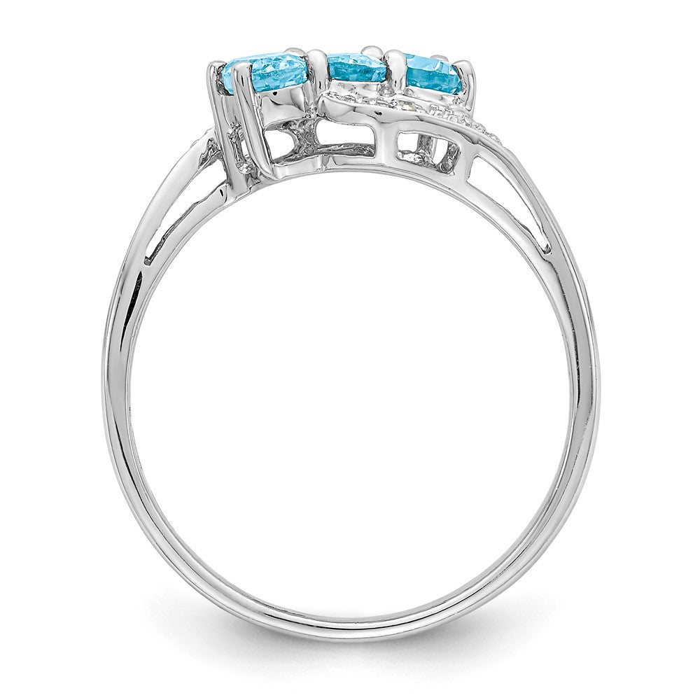 Sterlingsilber Rhodium 3 Stein Licht Schweizer Blautopas & Diamant Ring