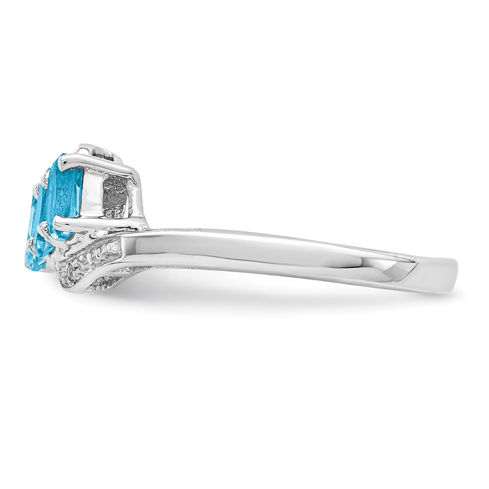 Sterlingsilber Rhodium 3 Stein Licht Schweizer Blautopas & Diamant Ring