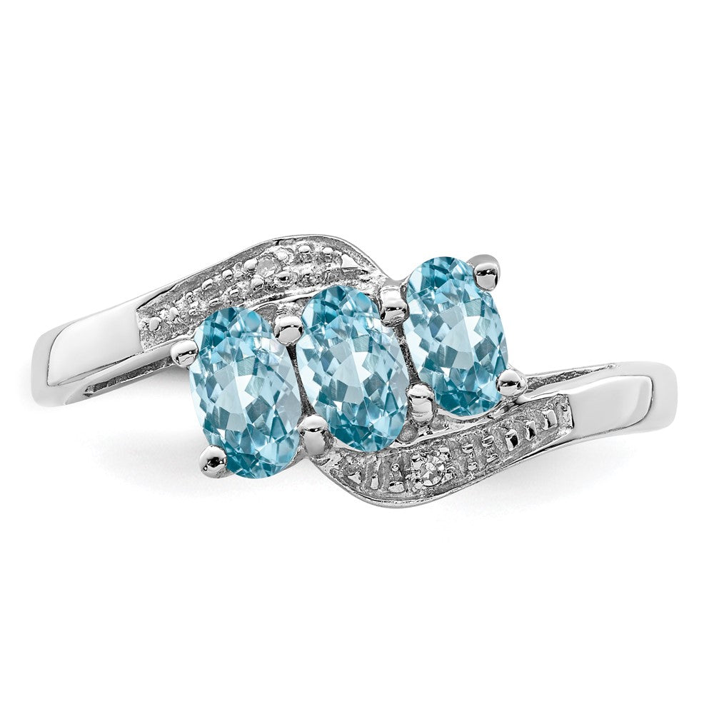 Sterlingsilber Rhodium 3 Stein Licht Schweizer Blautopas & Diamant Ring