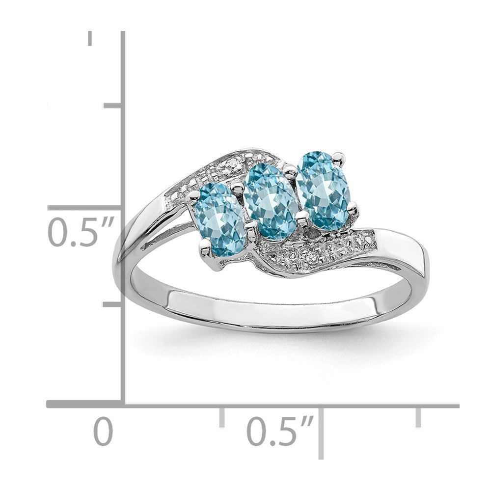 Sterlingsilber Rhodium 3 Stein Licht Schweizer Blautopas & Diamant Ring