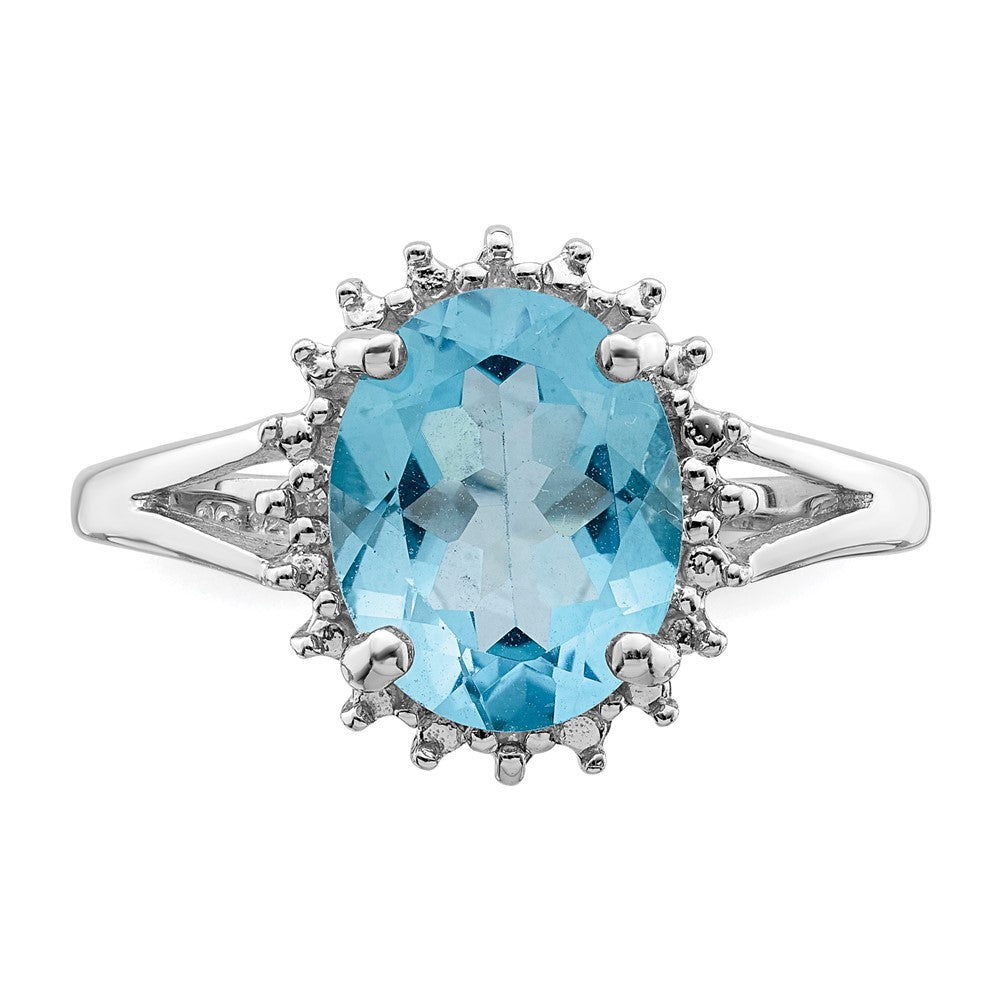 Sterlingsilber Rhodium Schweizer Blautopas & Diamant Ring