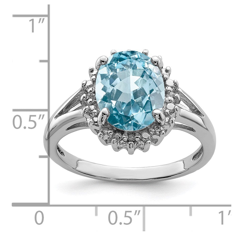 Sterlingsilber Rhodium Licht Schweizer Blautopas & Diamant Ring