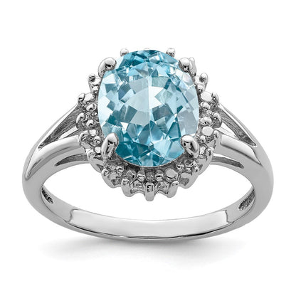 Sterlingsilber Rhodium Licht Schweizer Blautopas & Diamant Ring