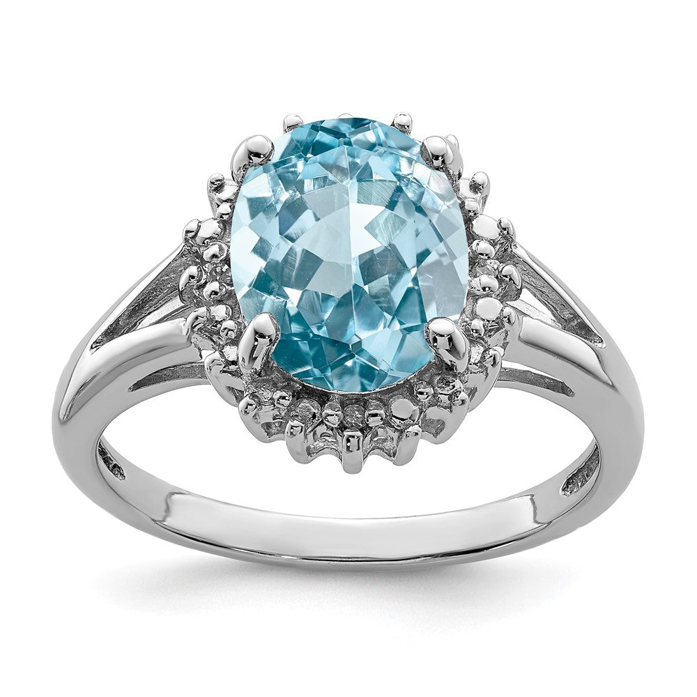 Sterlingsilber Rhodium Licht Schweizer Blautopas & Diamant Ring