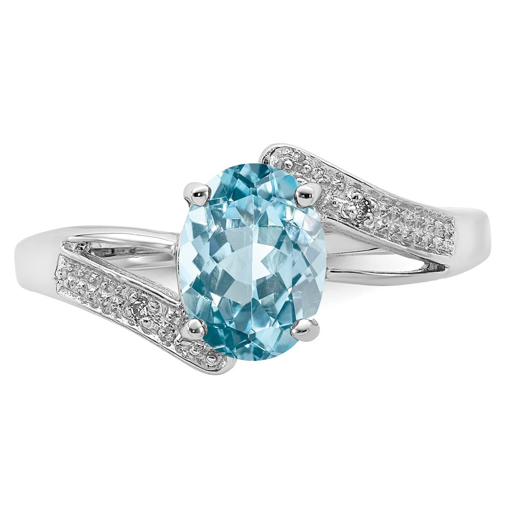 Sterlingsilber Rhodium Licht Schweizer Blautopas & Diamant Ring