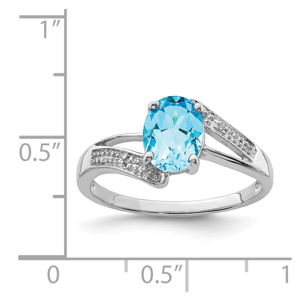 Sterlingsilber Rhodium Licht Schweizer Blautopas & Diamant Ring