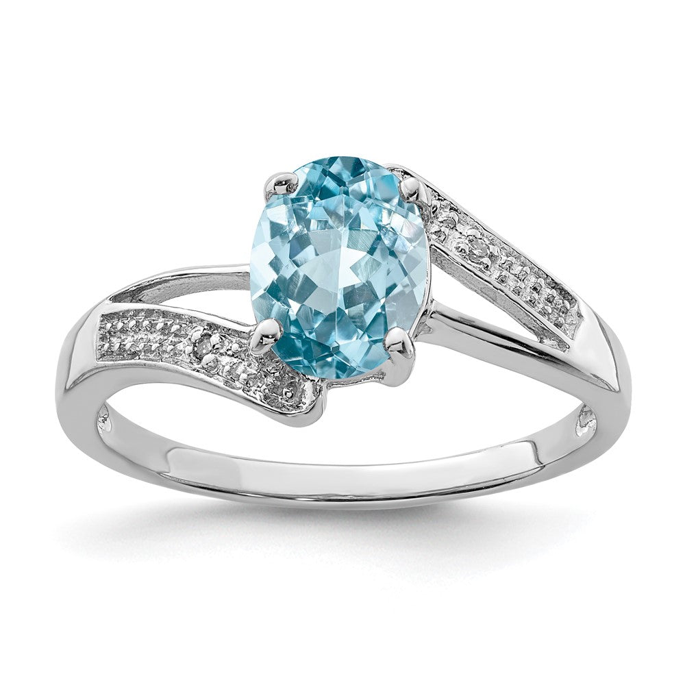 Sterlingsilber Rhodium Licht Schweizer Blautopas & Diamant Ring