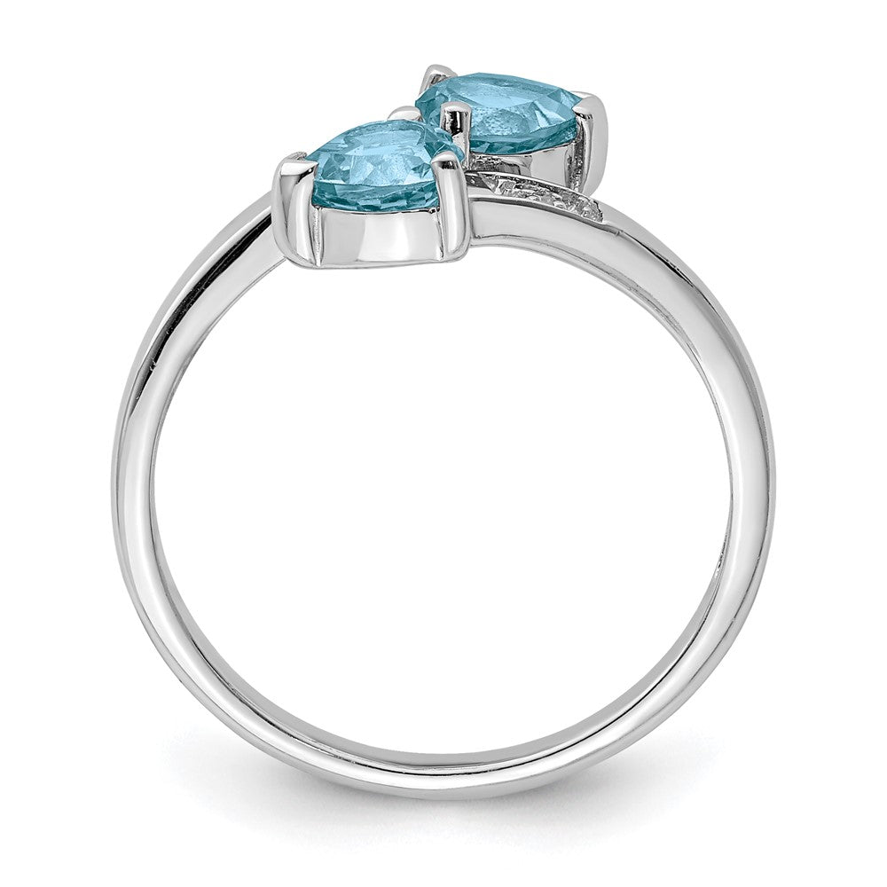 Sterlingsilber Rhodium Licht Schweizer Blautopas & Diamant Herz Ring