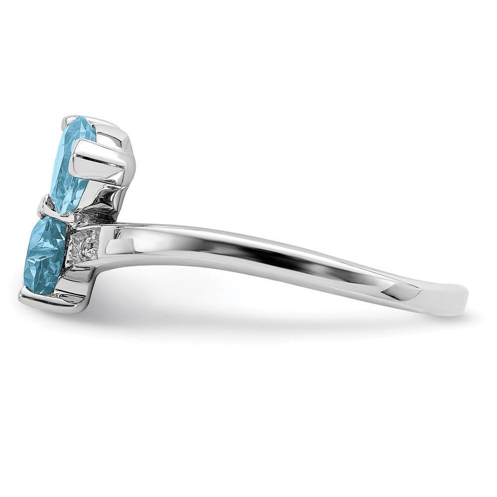 Sterlingsilber Rhodium Licht Schweizer Blautopas & Diamant Herz Ring