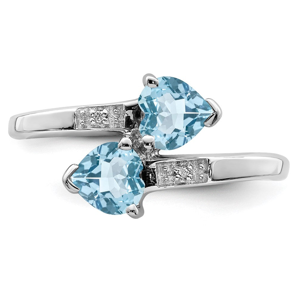 Sterlingsilber Rhodium Licht Schweizer Blautopas & Diamant Herz Ring