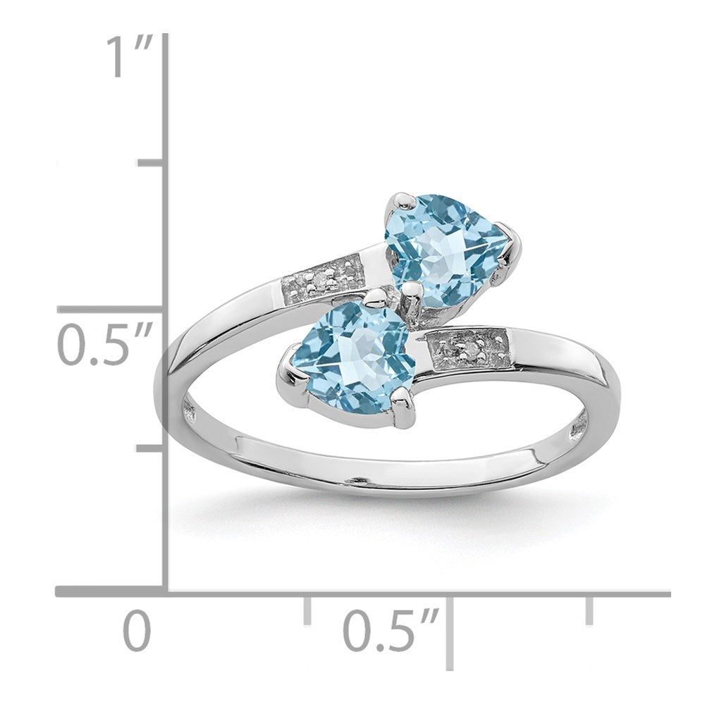 Sterlingsilber Rhodium Licht Schweizer Blautopas & Diamant Herz Ring