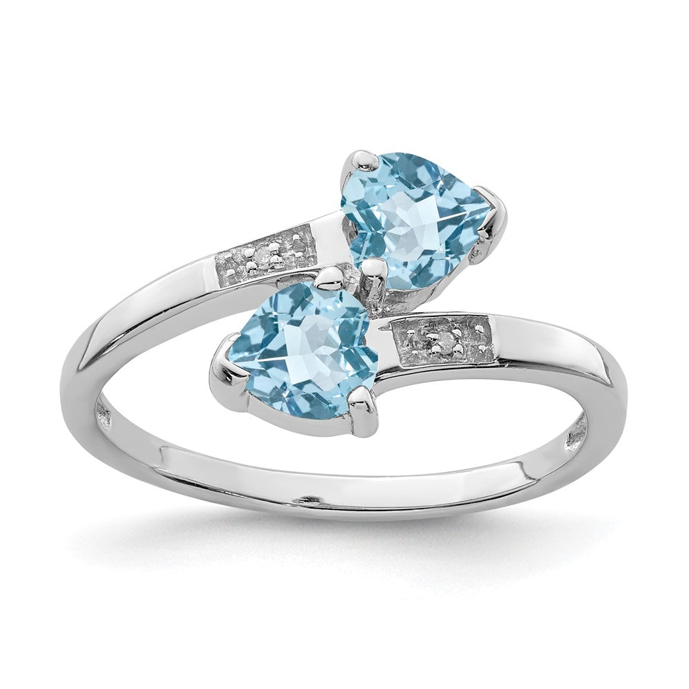 Sterlingsilber Rhodium Licht Schweizer Blautopas & Diamant Herz Ring