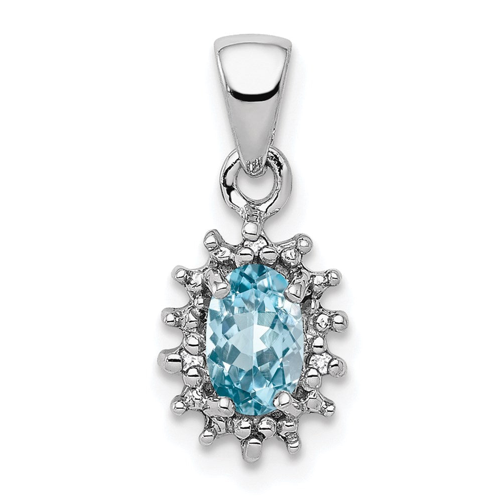 Sterlingsilber Rhodium Licht Schweizer Blautopas & Diamant Anhänger