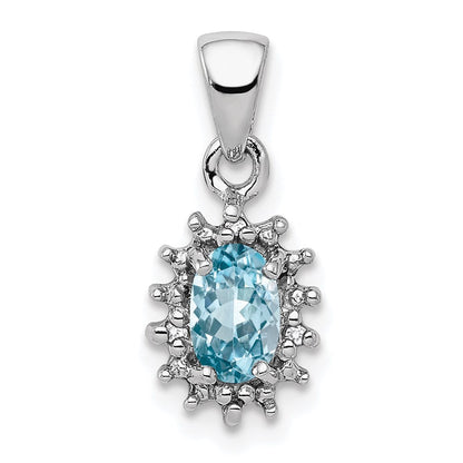 Sterlingsilber Rhodium Licht Schweizer Blautopas & Diamant Anhänger
