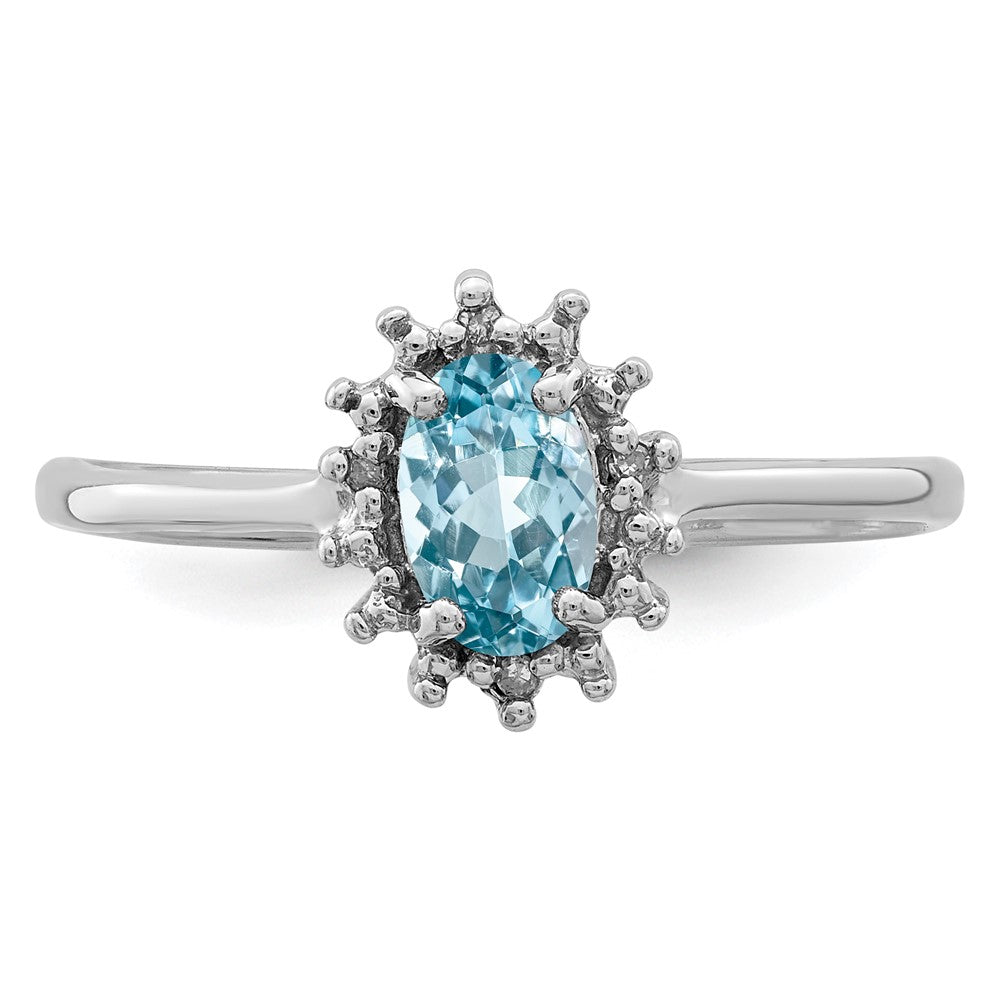 Sterlingsilber Rhodium Schweizer Blautopas Diamant Ring