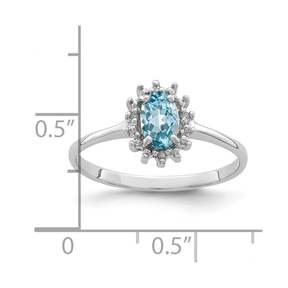 Sterlingsilber Rhodium Schweizer Blautopas Diamant Ring