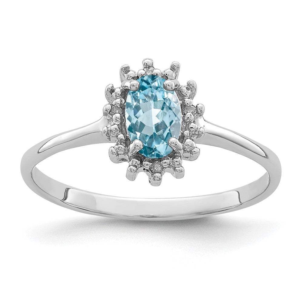 Sterlingsilber Rhodium Licht Schweizer Blautopas Diamant Ring