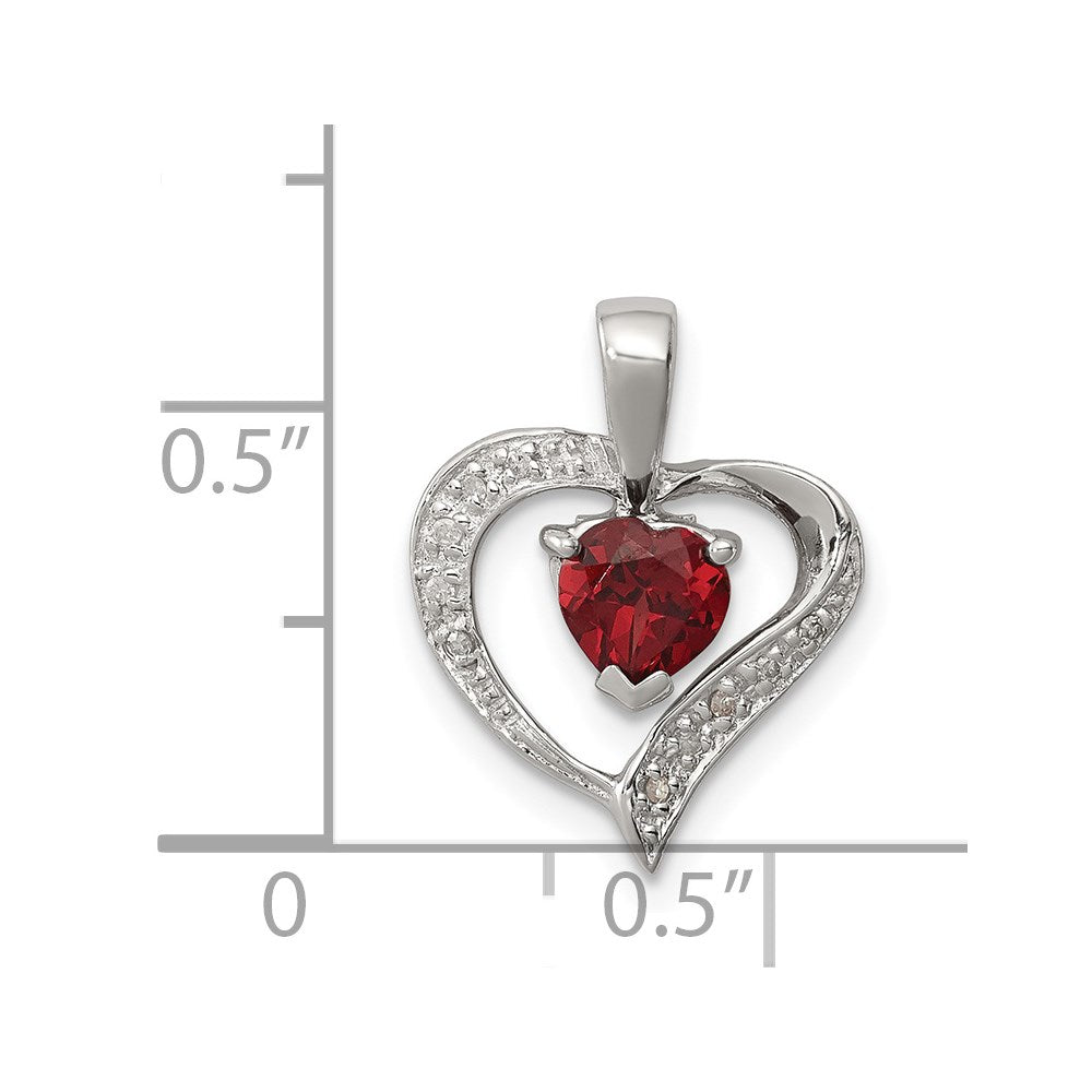 Sterlingsilber Rhodium Herz Granat & Diamant Anhänger