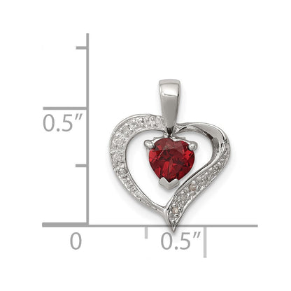 Sterlingsilber Rhodium Herz Granat & Diamant Anhänger