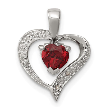 Sterlingsilber Rhodium Herz Granat & Diamant Anhänger