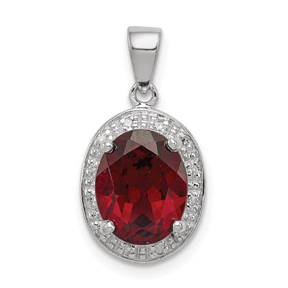 Sterlingsilber Rhodium Granat & Diamant Anhänger
