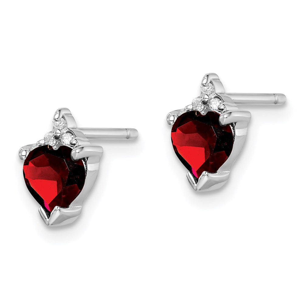 Sterlingsilber Rhodiniert Herz Granat und Diamant Ohrstecker