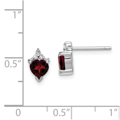 Sterlingsilber Rhodiniert Herz Granat und Diamant Ohrstecker