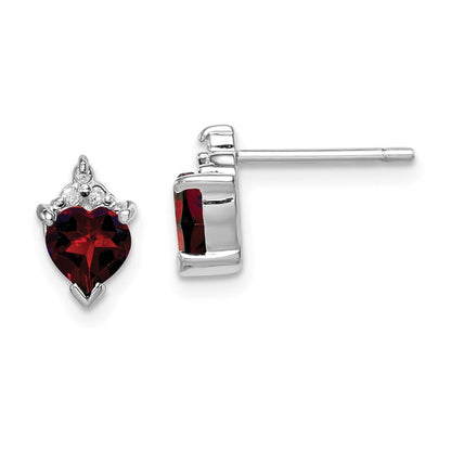 Sterlingsilber Rhodiniert Herz Granat und Diamant Ohrstecker