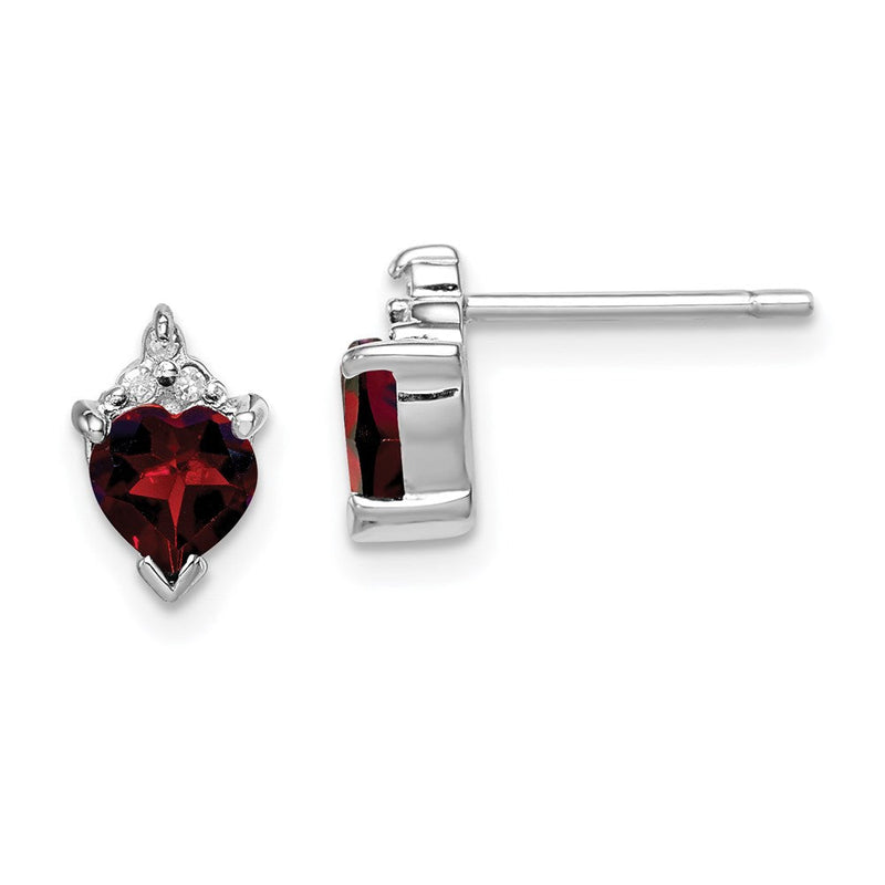 Sterlingsilber Rhodiniert Herz Granat und Diamant Ohrstecker