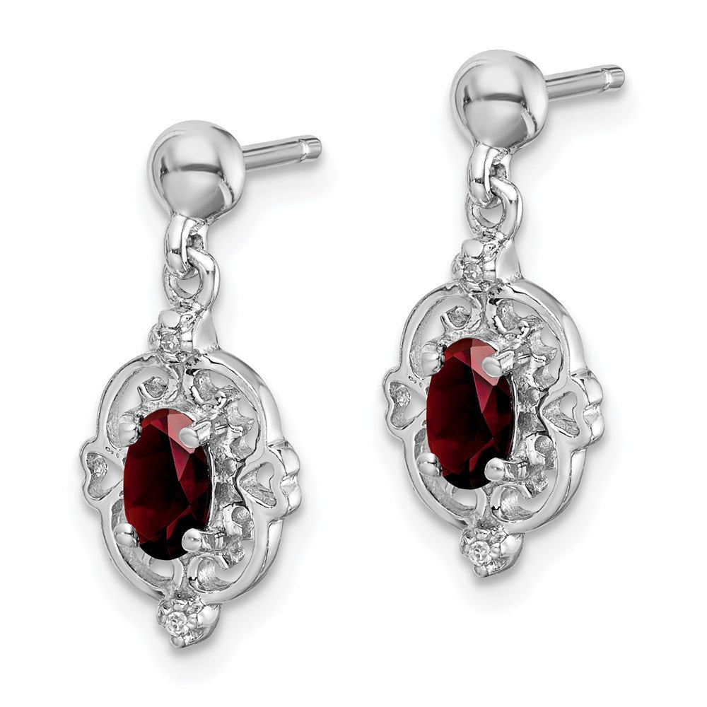 Sterlingsilber Rhodium Tropfen Granat und Diamant Ohrstecker