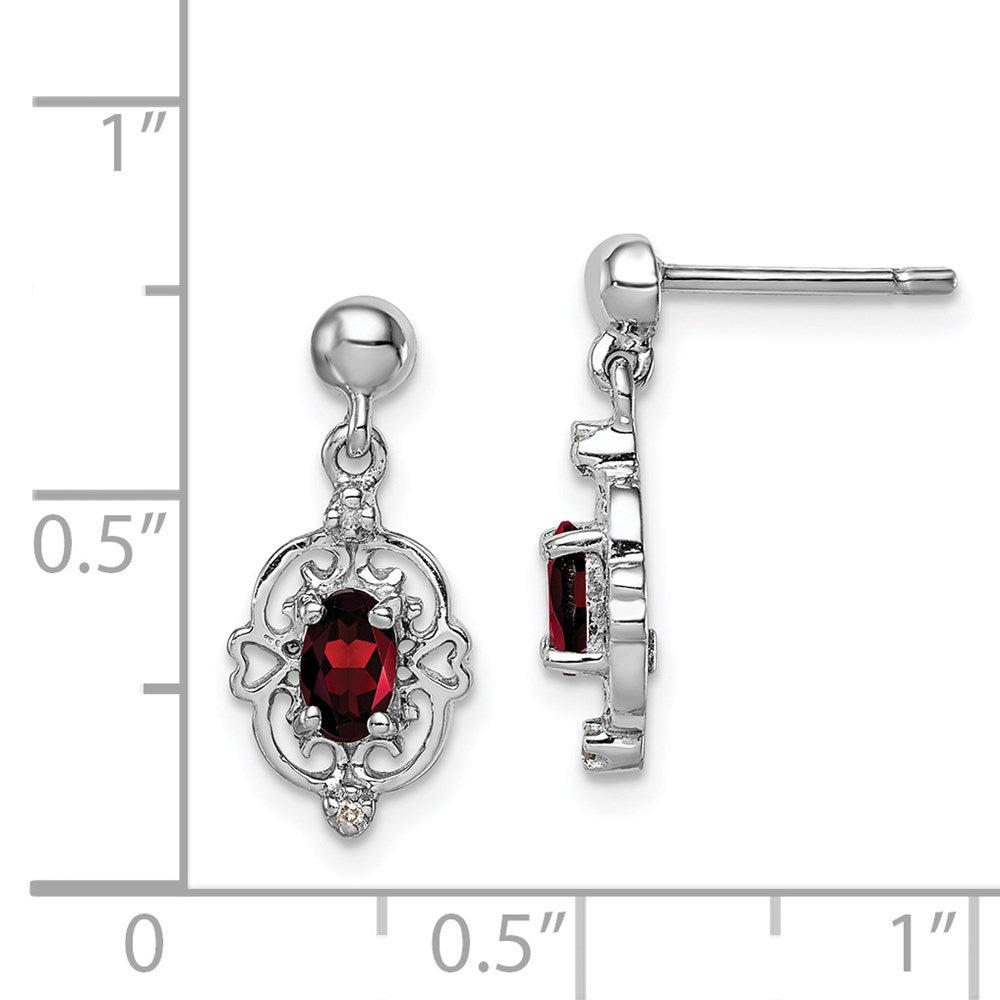 Sterlingsilber Rhodium Tropfen Granat und Diamant Ohrstecker
