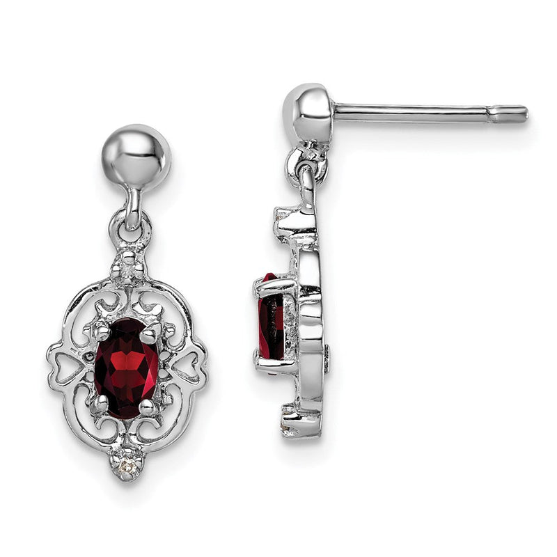 Sterlingsilber Rhodium Tropfen Granat und Diamant Ohrstecker