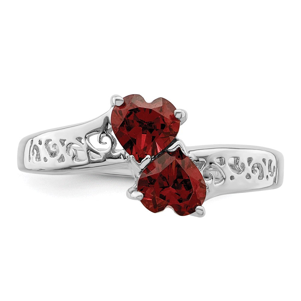 Sterlingsilber Rhodium Granat Herz Ring