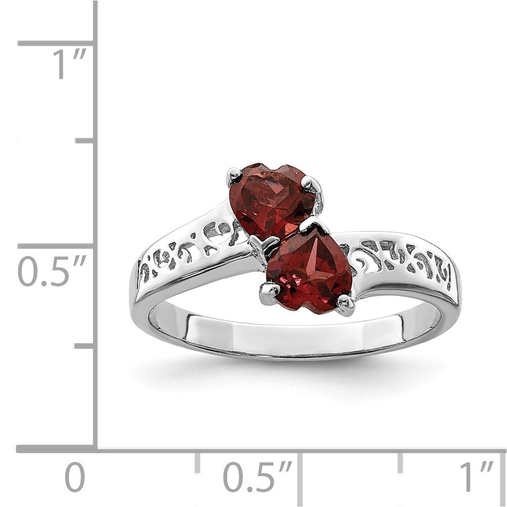 Sterlingsilber Rhodium Granat Herz Ring