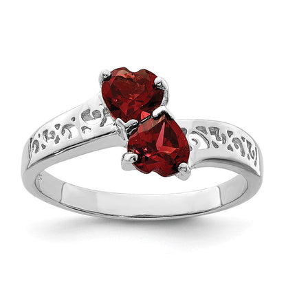 Sterlingsilber Rhodium Granat Herz Ring