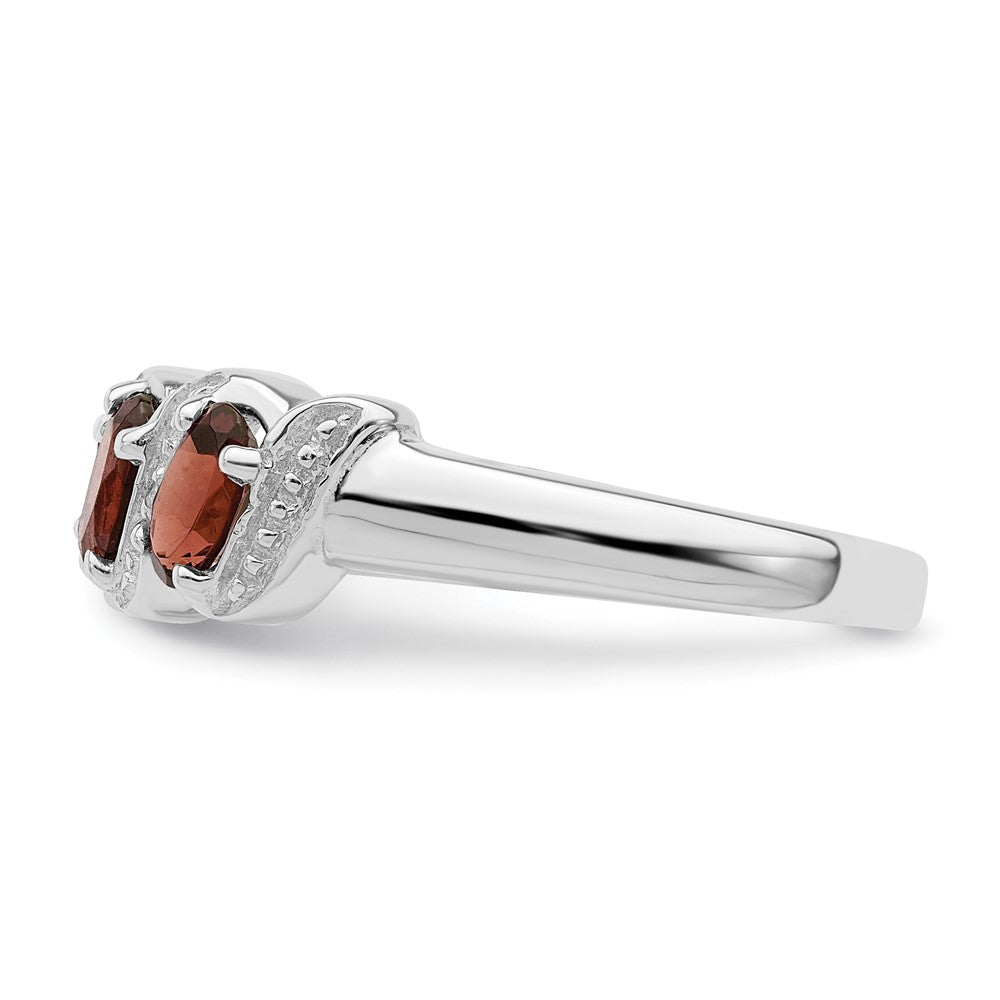 Sterlingsilber Rhodiniert 3 Stein Granat & Diamant Ring