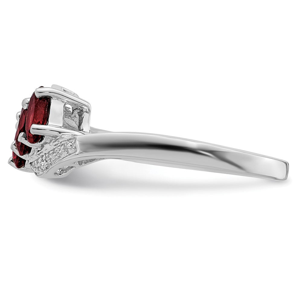 Sterlingsilber Rhodiniert 3 Stein Granat & Diamant Ring