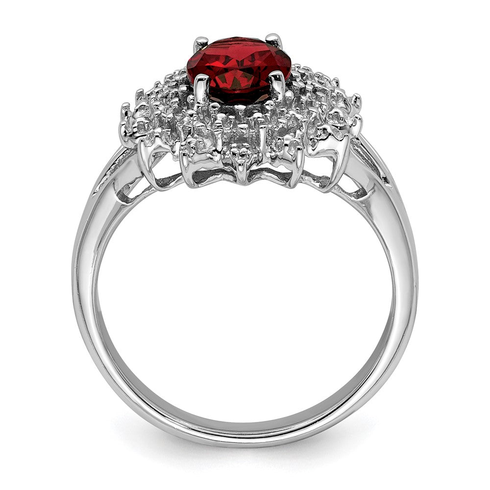 Sterlingsilber Rhodiniert Granat & Diamant Ring