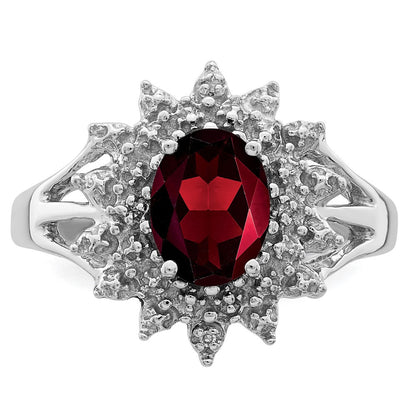 Sterlingsilber Rhodiniert Granat & Diamant Ring