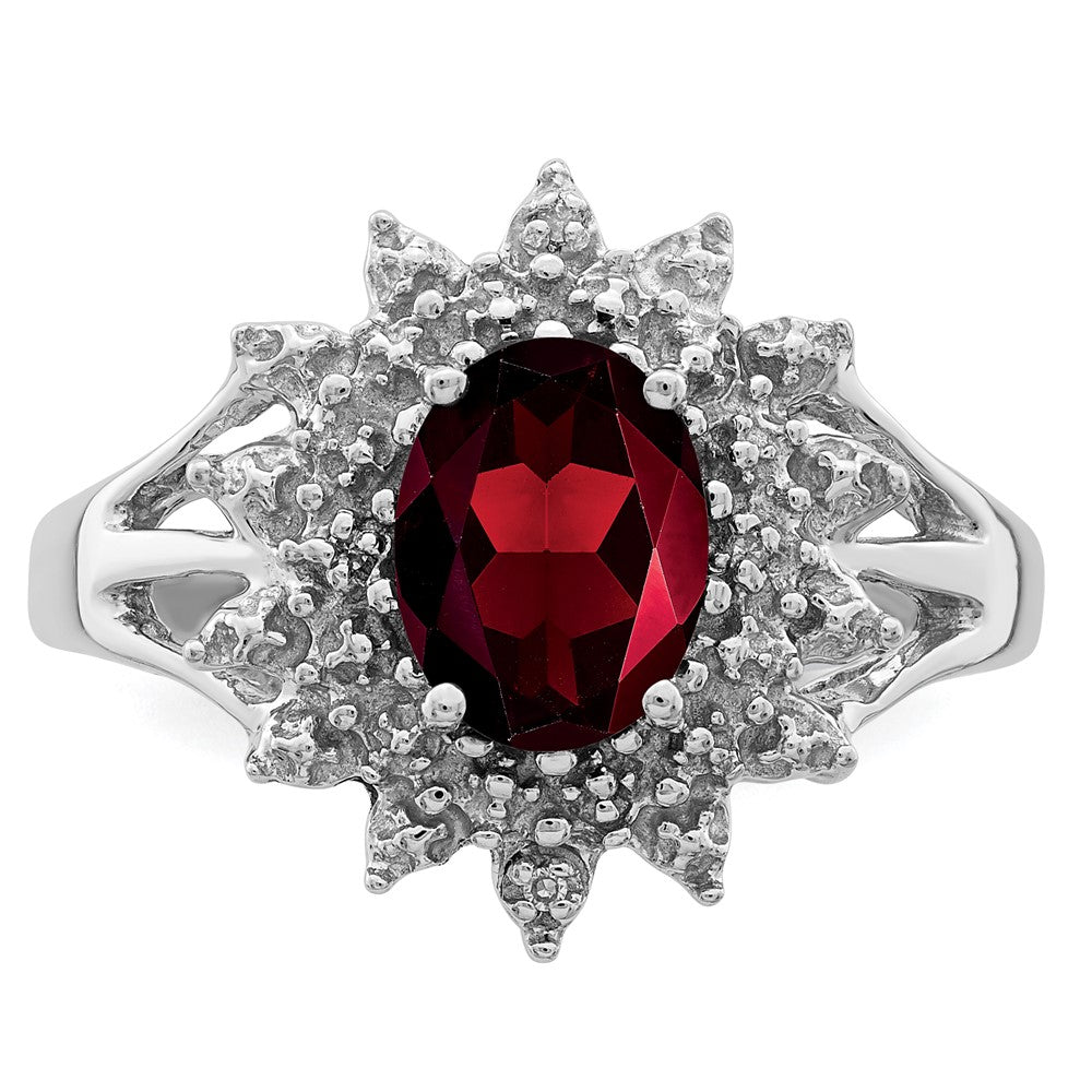 Sterlingsilber Rhodiniert Granat & Diamant Ring