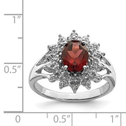 Sterlingsilber Rhodiniert Granat & Diamant Ring