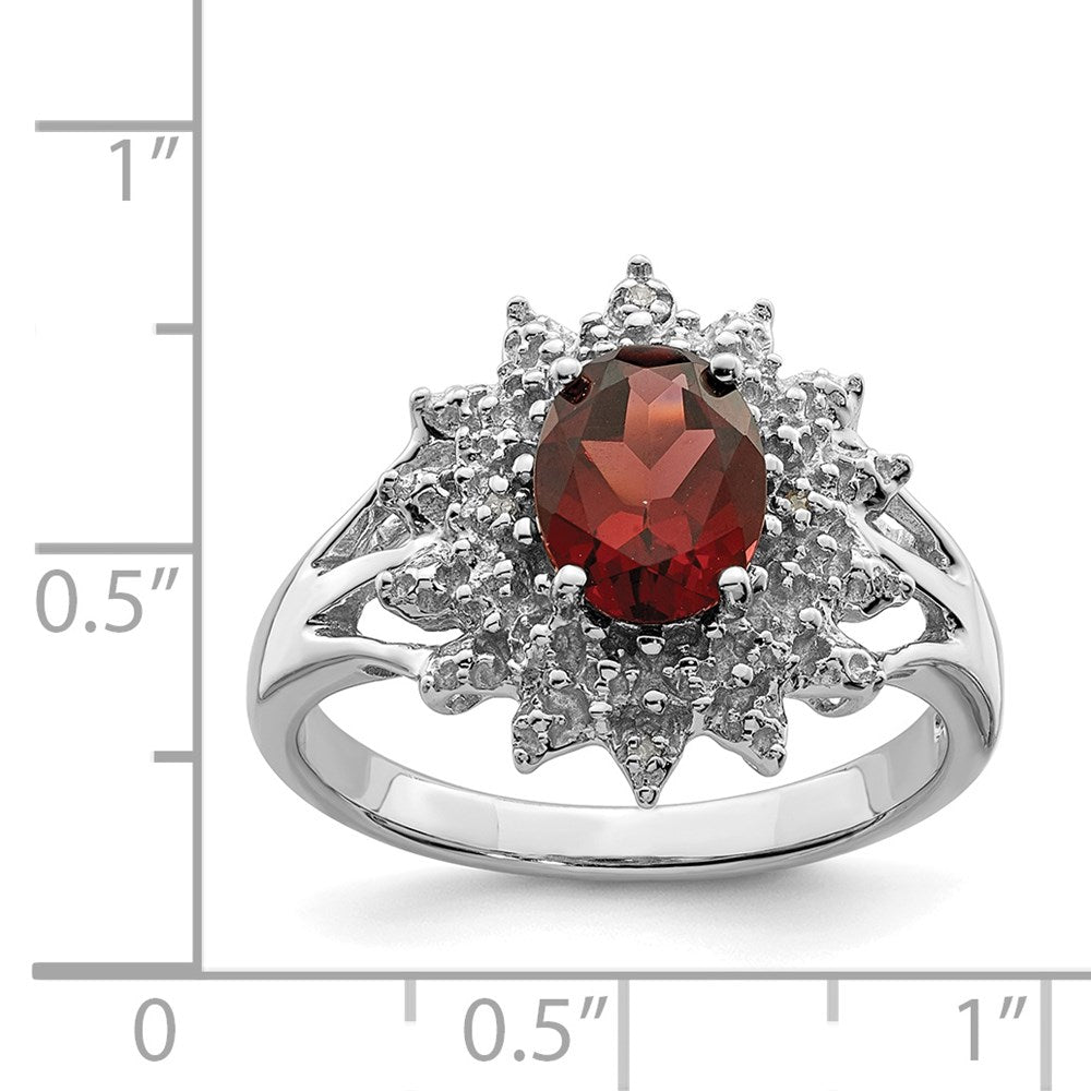 Sterlingsilber Rhodiniert Granat & Diamant Ring