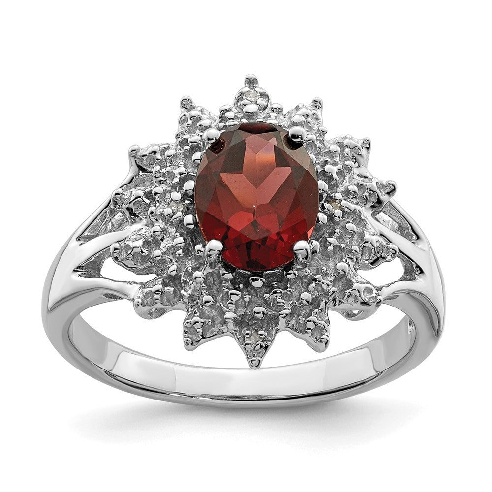 Sterlingsilber Rhodiniert Granat & Diamant Ring