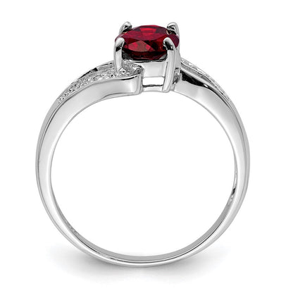 Sterlingsilber Rhodiniert Granat & Diamant Ring
