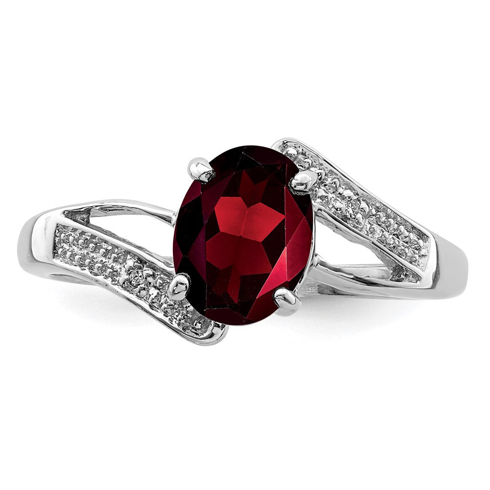 Sterlingsilber Rhodiniert Granat & Diamant Ring