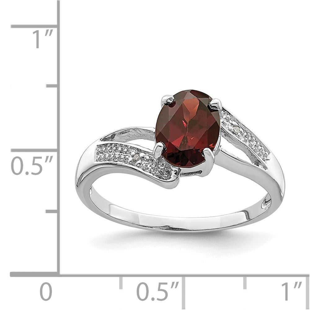 Sterlingsilber Rhodiniert Granat & Diamant Ring
